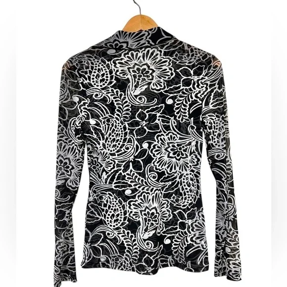 Vintage INC International Concepts Black Ruffle Neck Button Up Blouse Sheer Y2K - Picture 5 of 7